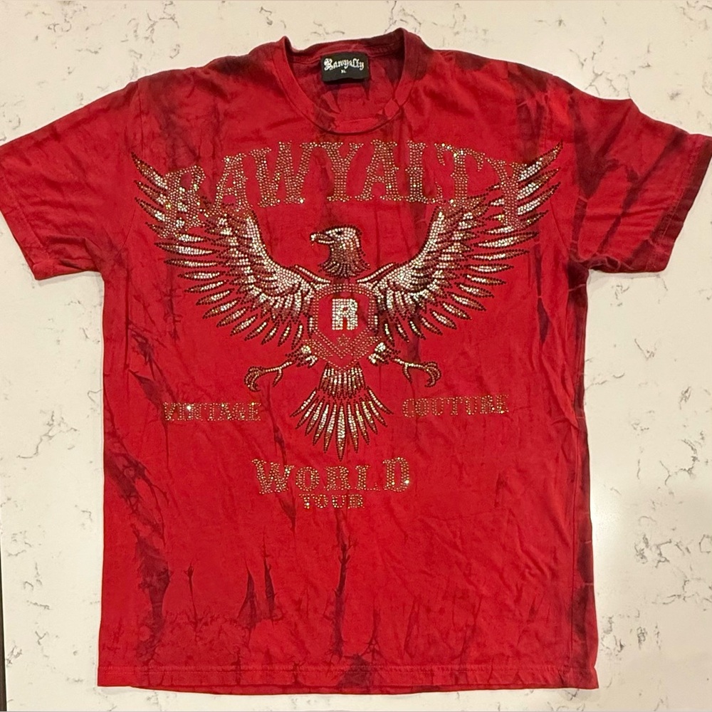 Rawyalty Couture Eagle Rhinestone Studded‎ Shirt Size XL